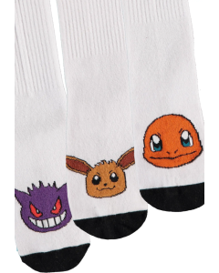 Pokémon - White Sport Socks "Charmander , Eevee & Pikachu " (3 Pack) Size 39/42