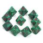 Ankh d10 Set (Green marble w/ red #s, 10 dice/set)