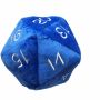 Jumbo D20 Dice Plush in Bleu with Silver Numbering