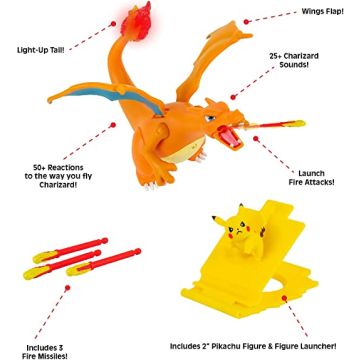 Pokémon Deluxe Figure 6" Fly Charizard witch Pikachu and launcher