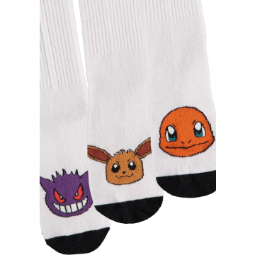 Pokémon - White Sport Socks "Charmander , Eevee & Pikachu " (3 Pack) Size 39/42